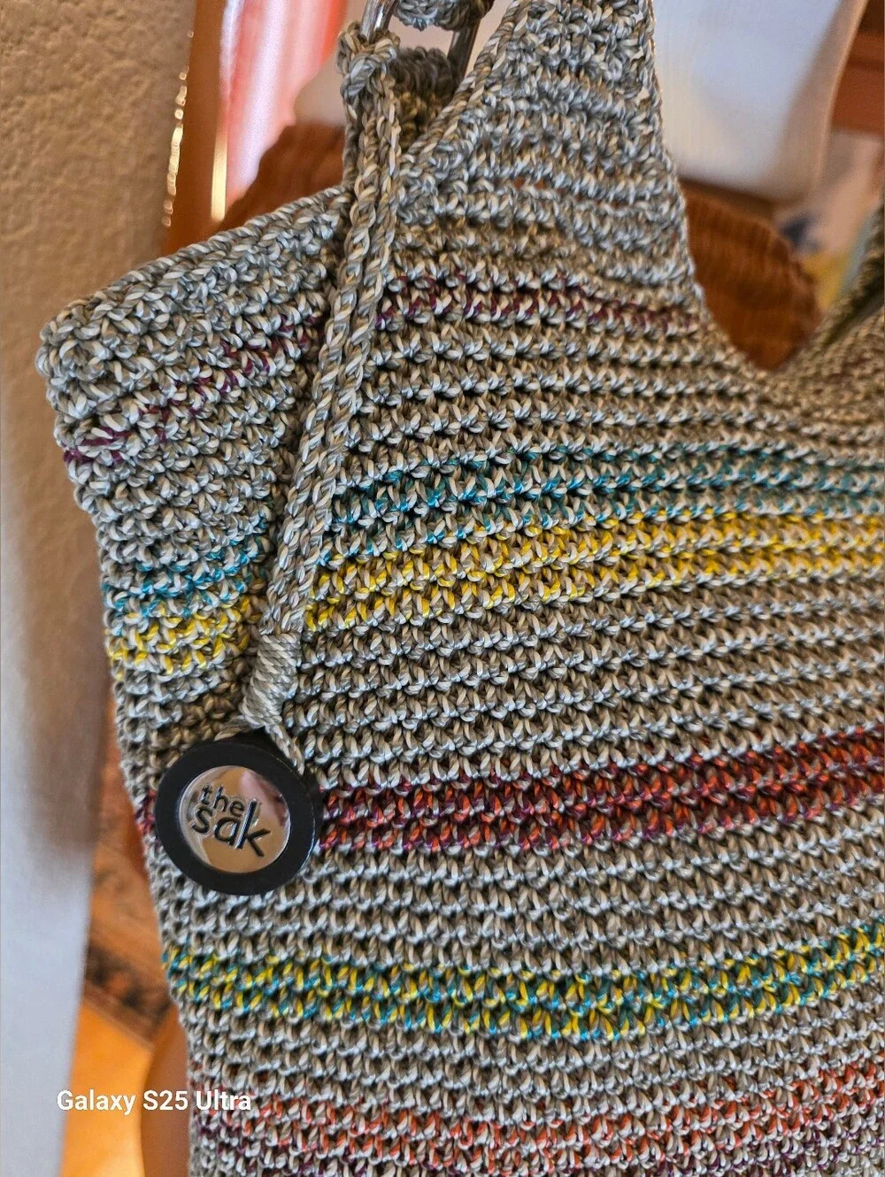 The Sak Belle Voyager Stripe Crochet Boho Hobo Shoulder Bag EUC